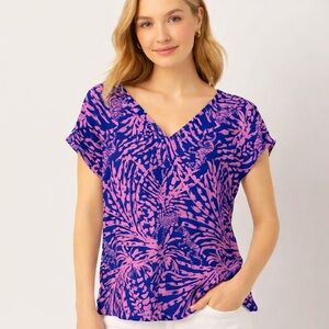 Lilly Pulitzer Asher 100% silk top Pink Blue Zebra Print S